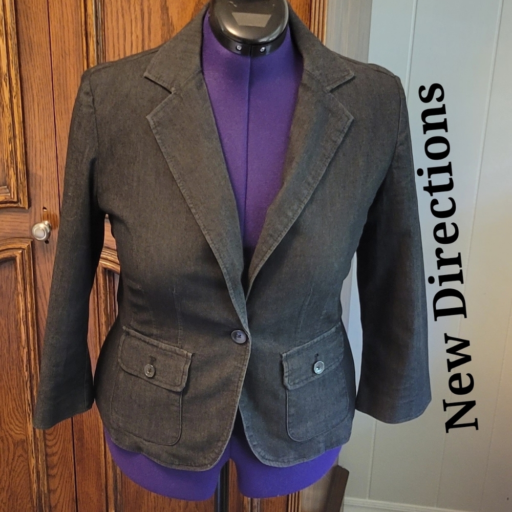 New Directions black denim blazer sporty jacket Sz: S
